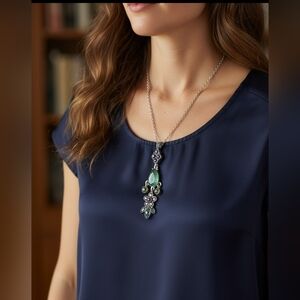 Villager Liz Claiborne Silver Color Ornate Cross Rhinestone Flower Drop Pendant.